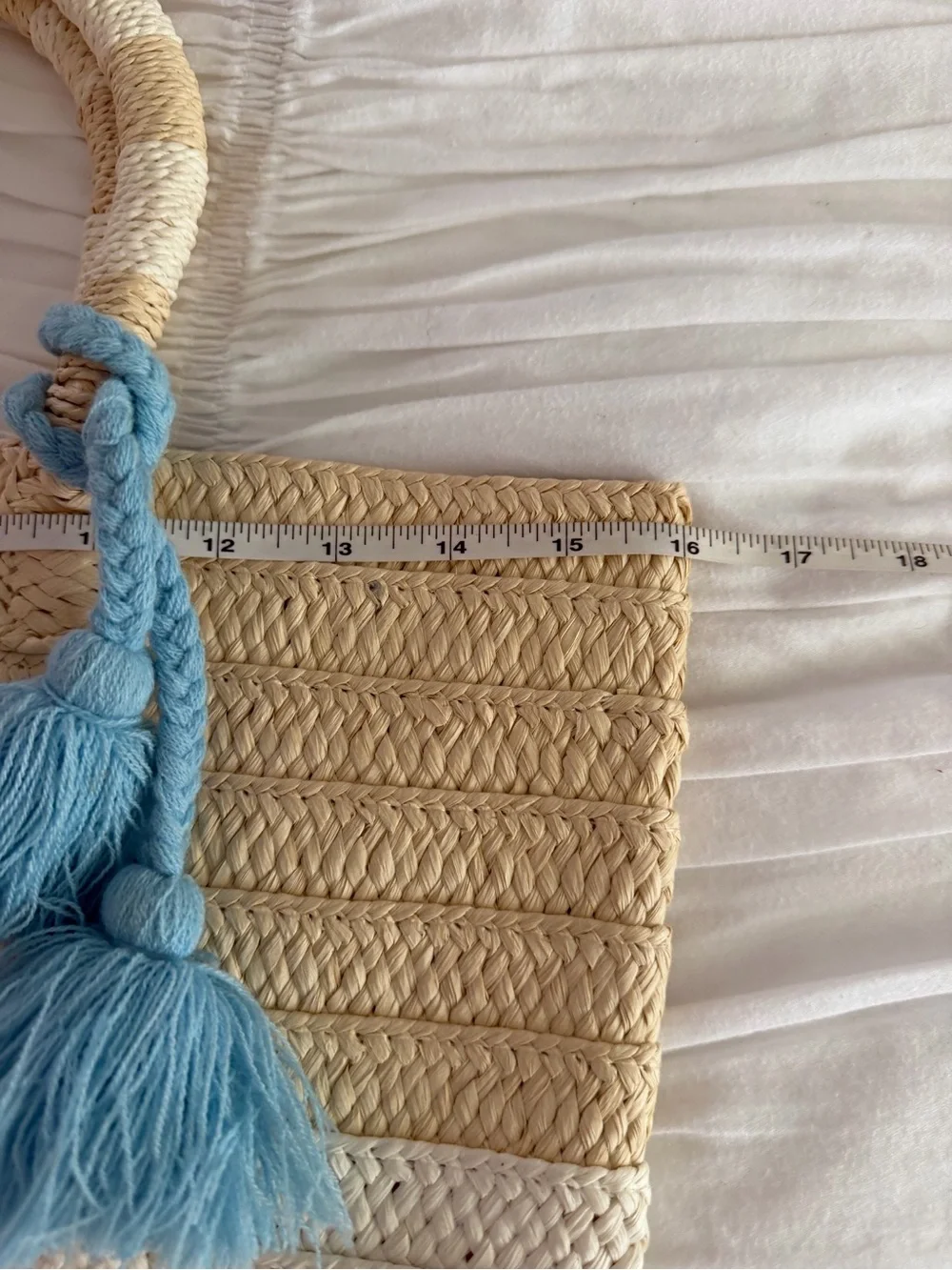 ALTRU Woven Straw Beach Tote Bag Tassel Shoulder Bag Natural Blue
